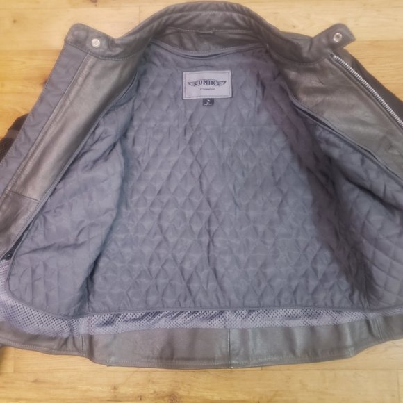 Unik Premium Silver & Black Large Leather Motorcycle Jacket - Like New - Picture 5 of 6
